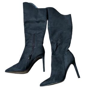 Nine West Womens Black Suede Pointed Toe Knee High Boots sz 7
